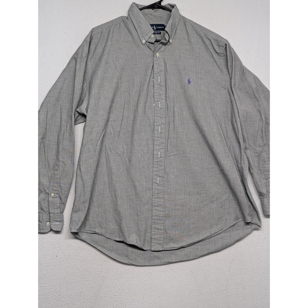 Polo Ralph Lauren Mens XL Classic Fit Grey Button Down Shirt Purple Pony Logo
